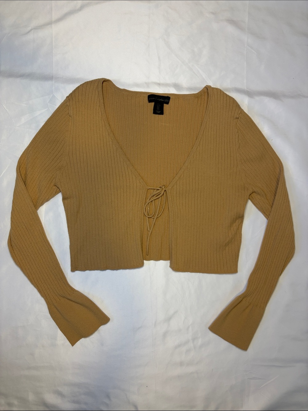 House of Harlow 1960 Camel Ribbed Tie-Front Crop Top